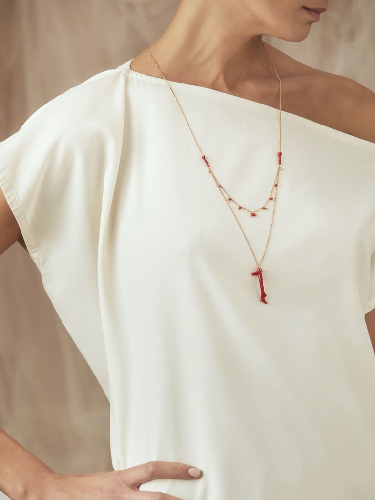 Collana Lunga Donna Artigianale In Legno E Resina Con Corallo – Stile Boho Etnico Hippie, Fatta A Mano, 80 Cm