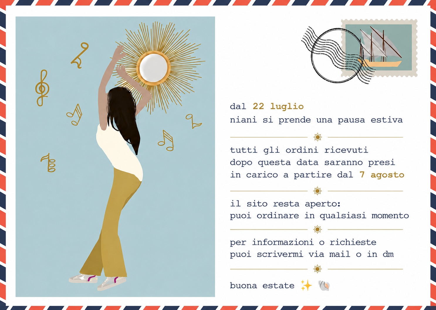 Cartolina nianì pausa estiva 2026